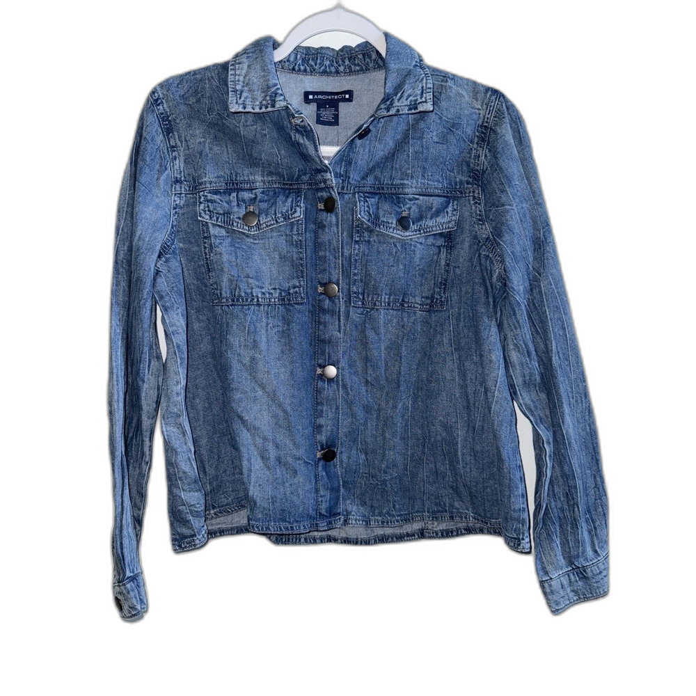 NWT Architect Lightweight Denim Jacket Shirt Light Wash Button Up Top Size S